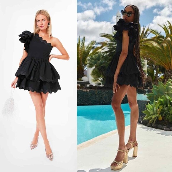 NEW CELIA B Lava Dress One Shoulder Black Cocktail Mini, Ruffles, XS SOLD OUT - Picture 5 of 15